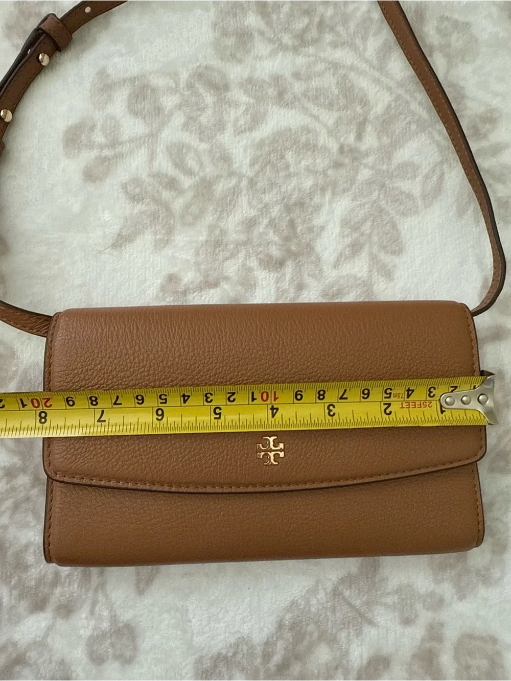 Tory Burch Tan Leather Small Crossbody Bag Wallet with Gold Logo